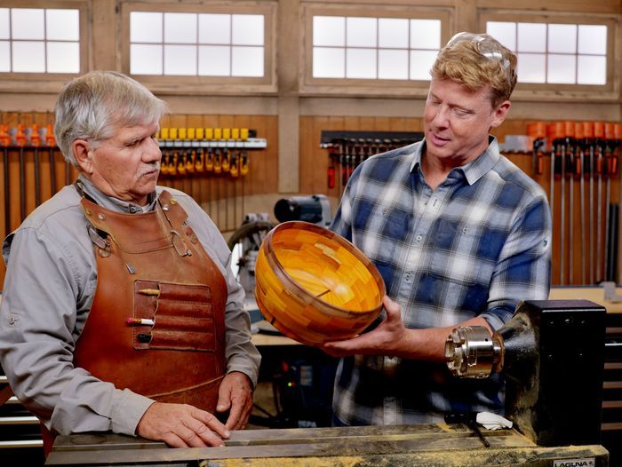 S22 E13: Tom Silva and Kevin O'Connor turn a segmented bowl on a lathe