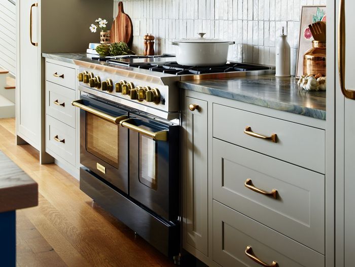 Blue stove in a kitchen