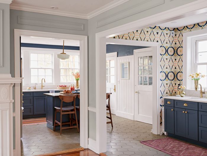 Kitchen with multiple doorways displaying casing