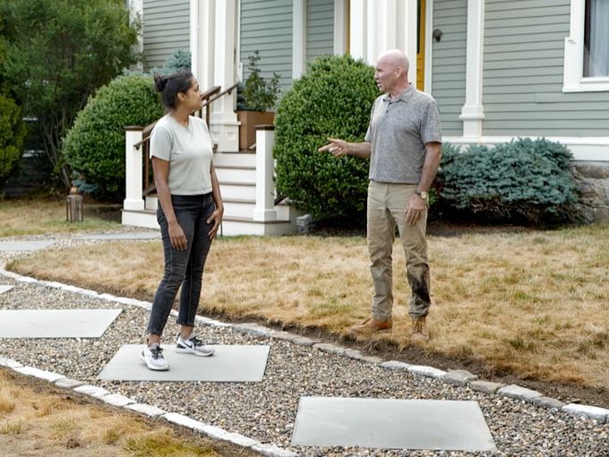 S21 E15, Mark McCullough installs a pea stone walkway